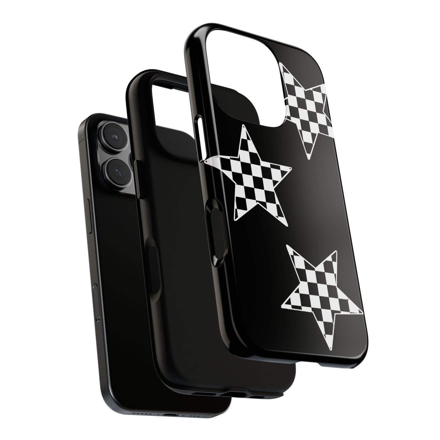 Checkered Star Tough Phone Case – Black Retro Graphic Protective Cover for Iphone, Samsung Galaxy and Pixel