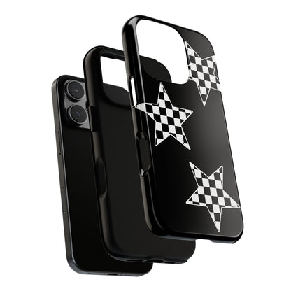 Checkered Star Tough Phone Case – Black Retro Graphic Protective Cover for Iphone, Samsung Galaxy and Pixel