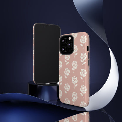 White Rose Pattern Tough Phone Case | Elegant Floral Aesthetic Case for Iphone, Samsung Galaxy and Pixel