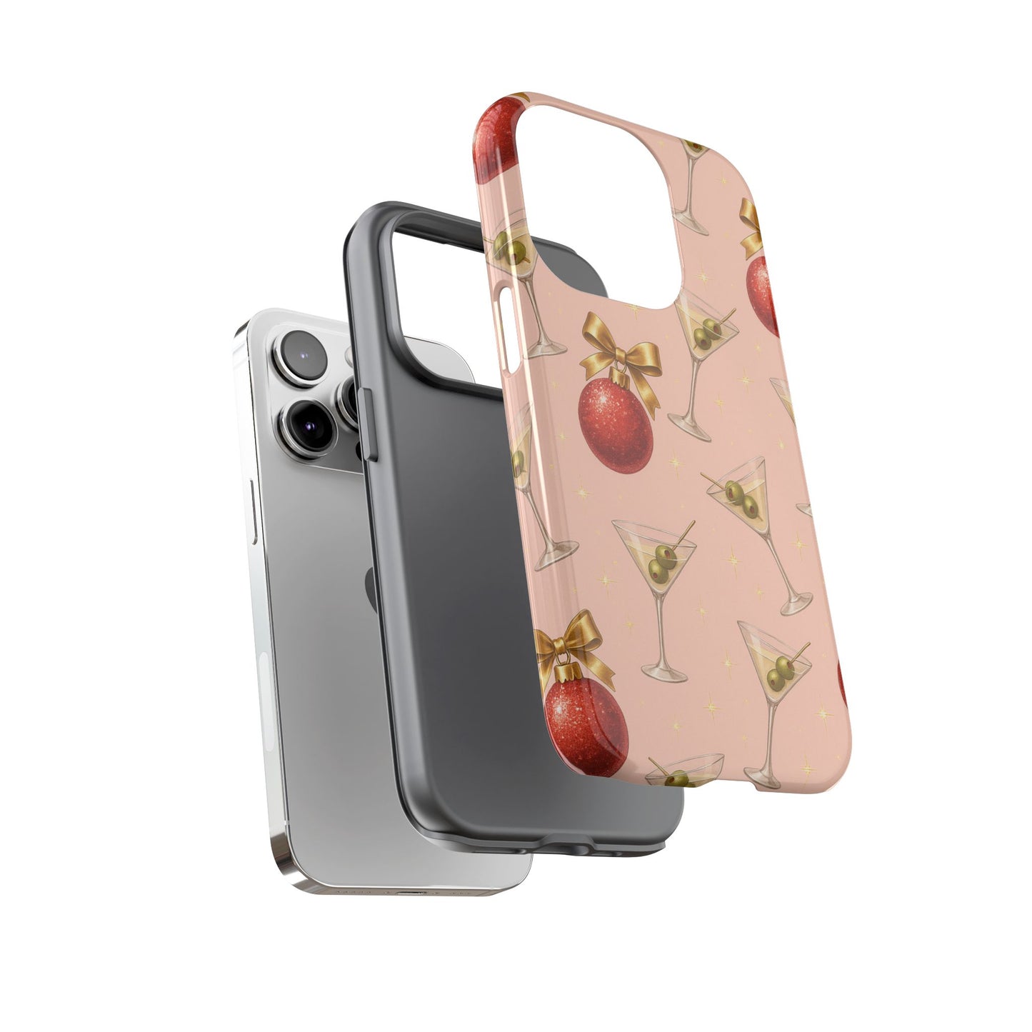 Cocktail Ornament Phone Case – Pink Martini & Cherry Pattern | Glossy or Matte for Iphone, Samsung Galaxy and Pixel