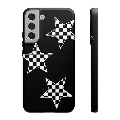 Checkered Star Tough Phone Case – Black Retro Graphic Protective Cover for Iphone, Samsung Galaxy and Pixel