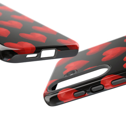 Red Heart Phone Case – Geometric Heart Pattern Tough Case (Black)