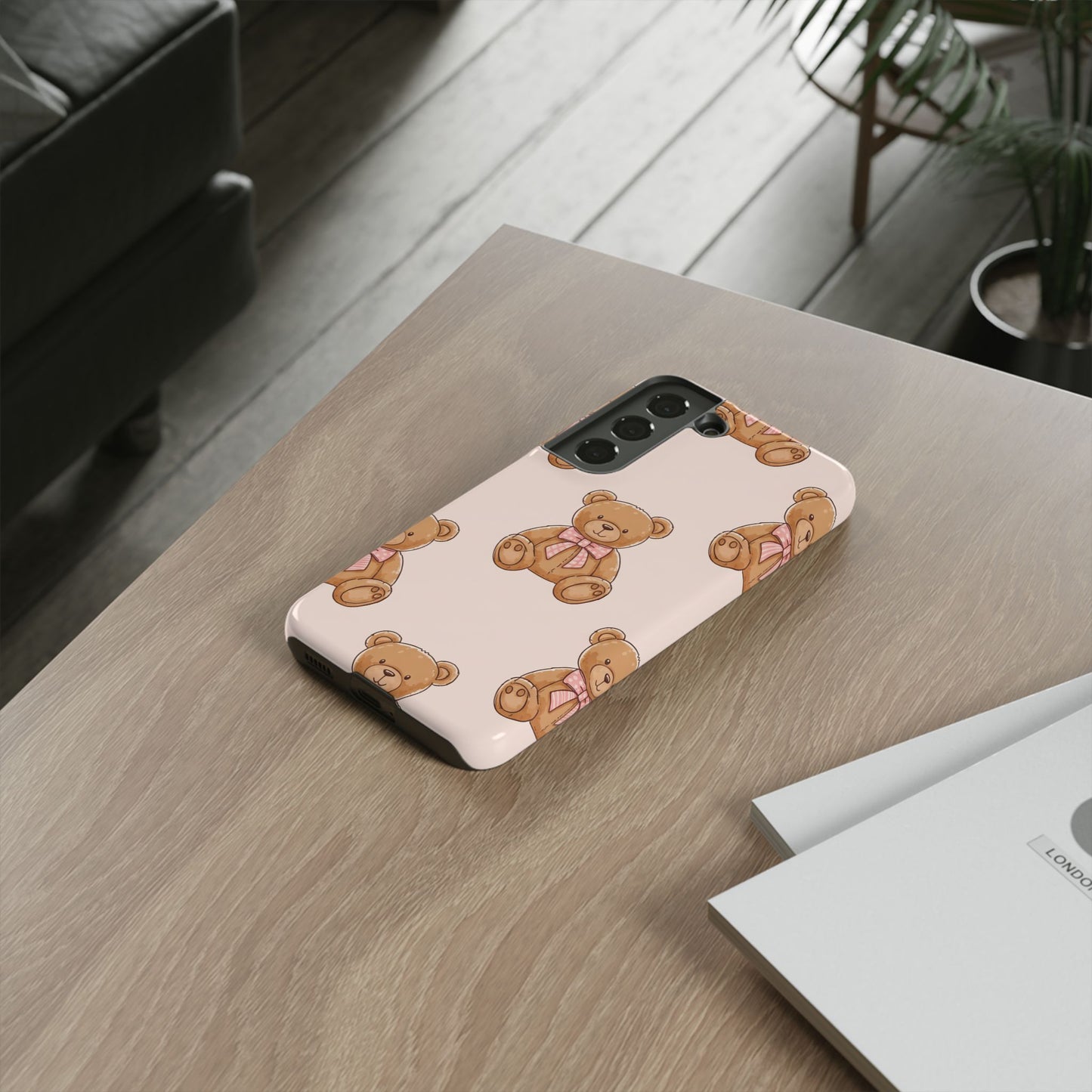 Teddy Bear Phone Case | Cute Coquette Aesthetic Pink Bear Pattern Case | Kawaii Soft Girl iPhone & Samsung Tough Protective Case