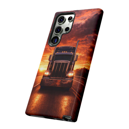 Big Rig Truck Phone Case Sunset Highway Semi Truck iPhone Samsung Cover