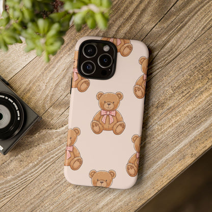 Teddy Bear Phone Case | Cute Coquette Aesthetic Pink Bear Pattern Case | Kawaii Soft Girl iPhone & Samsung Tough Protective Case