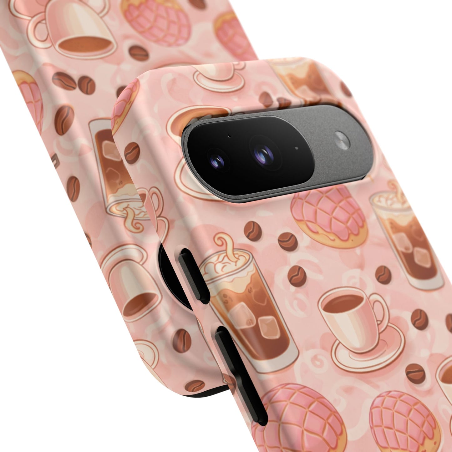 Cute Coffee & Pink Concha Phone Case – Coffee Lover Aesthetic Latte Pattern Tough Case