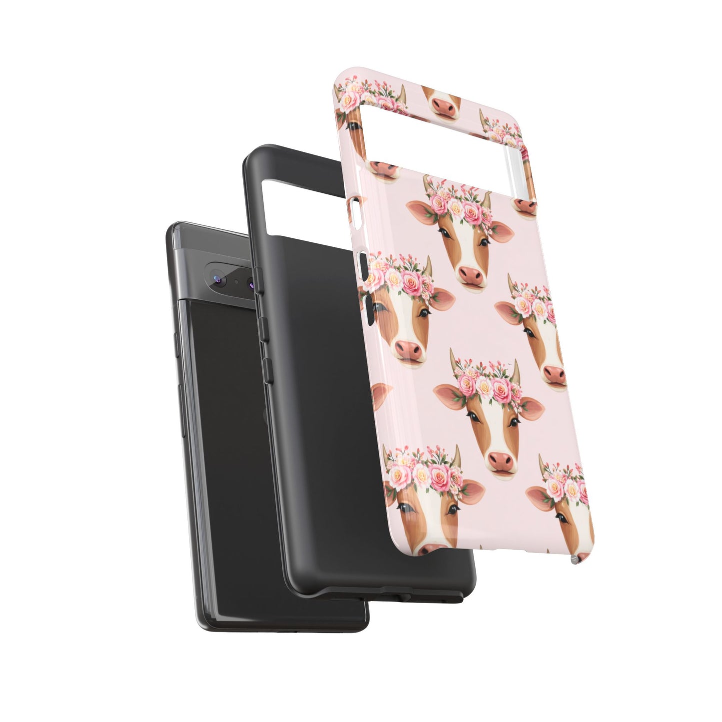 Floral Cow Phone Case – Cute Pink Cow Print Tough Protective Case for Iphone, Samsung Galaxy and Pixel