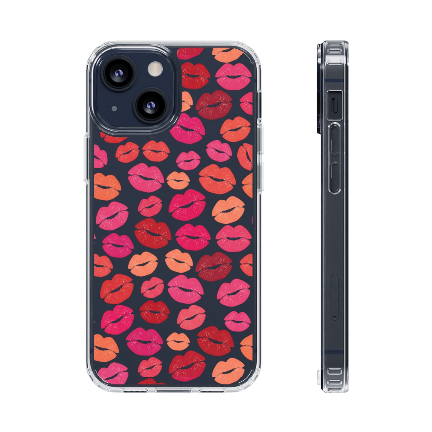 Kiss Print Clear Phone Case | Red Lip Pattern Impact-Resistant Case