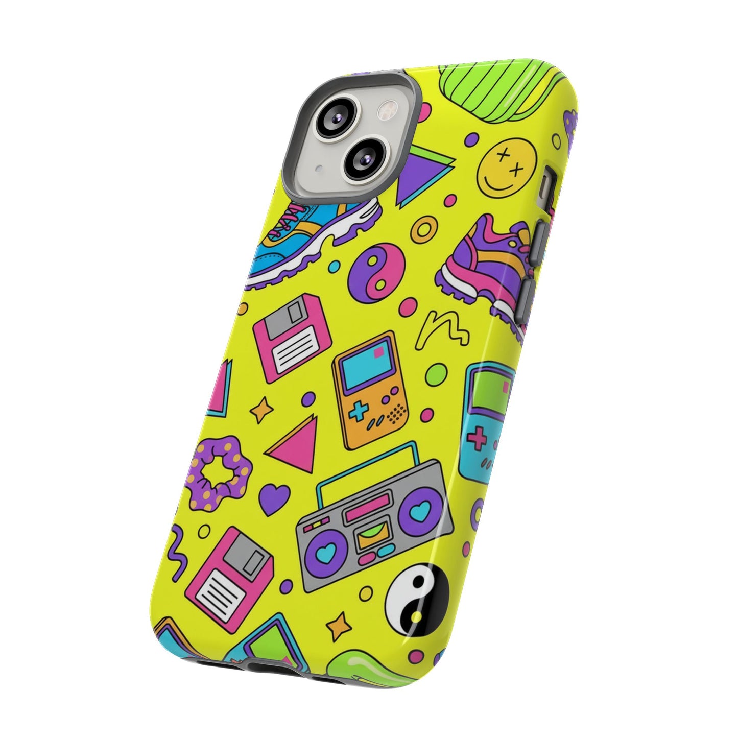 90s Retro Neon Phone Case – Y2K Nostalgia Colorful Icons Tough Protective Case