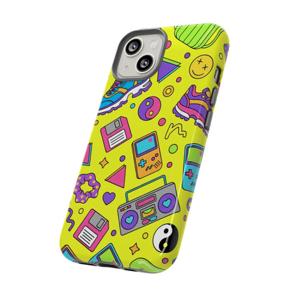 90s Retro Neon Phone Case – Y2K Nostalgia Colorful Icons Tough Protective Case