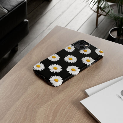 Black Daisy Floral Tough Phone Case – Cute Protective Cover for Iphone, Samsung Galaxy and Pixel