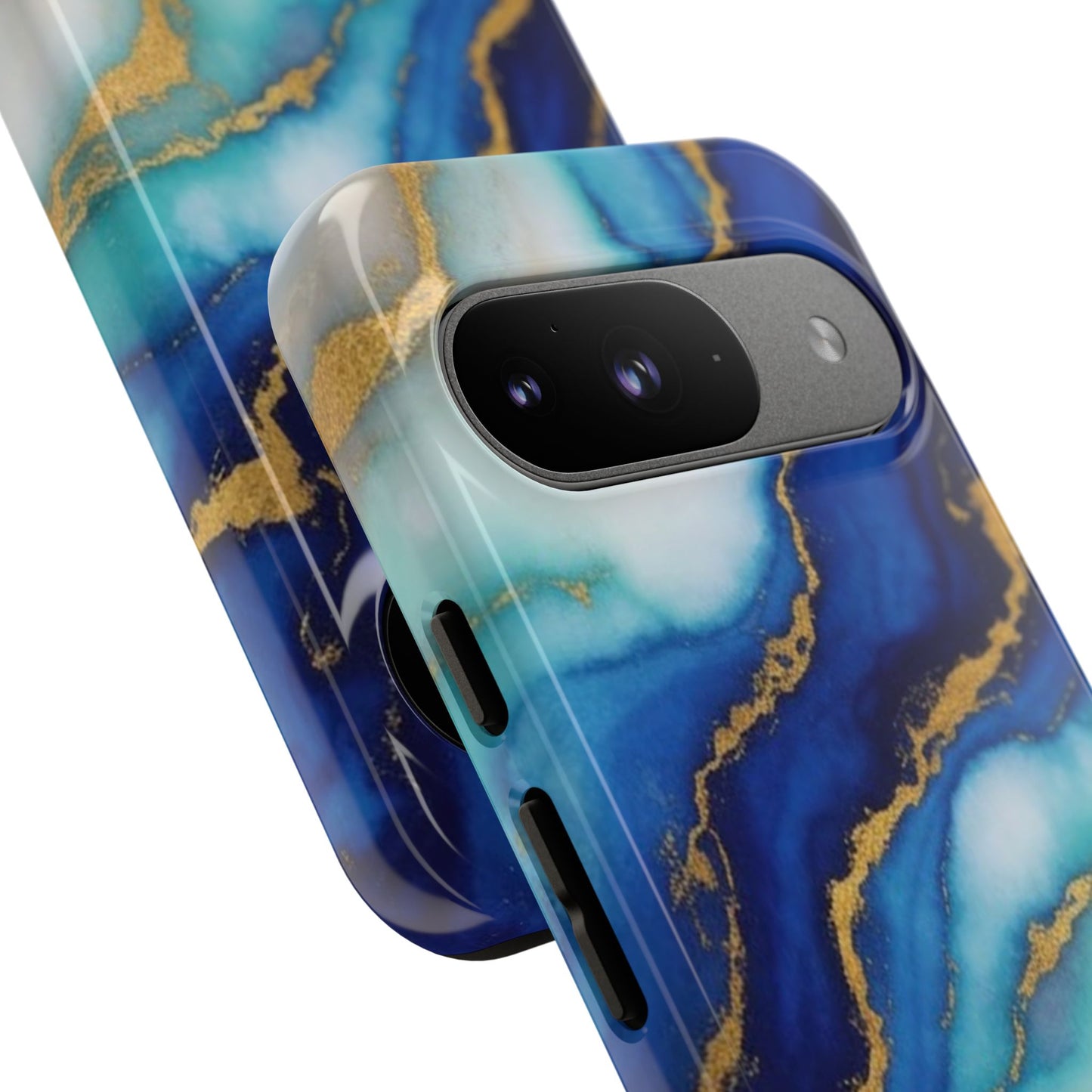 Blue & Gold Marble Phone Case – Luxury Resin Art Tough Case (iPhone, Samsung, Pixel)