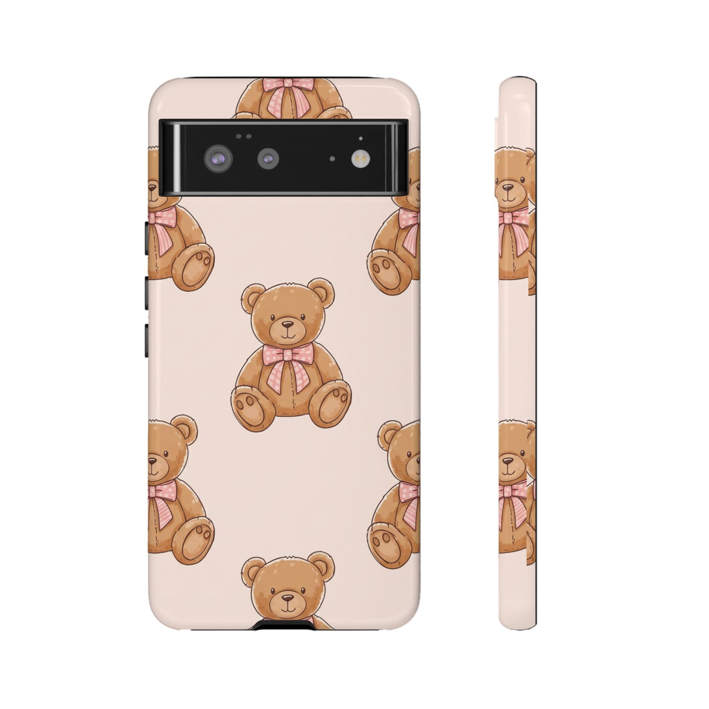 Teddy Bear Phone Case | Cute Coquette Aesthetic Pink Bear Pattern Case | Kawaii Soft Girl iPhone & Samsung Tough Protective Case