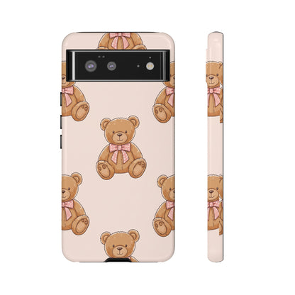 Teddy Bear Phone Case | Cute Coquette Aesthetic Pink Bear Pattern Case | Kawaii Soft Girl iPhone & Samsung Tough Protective Case
