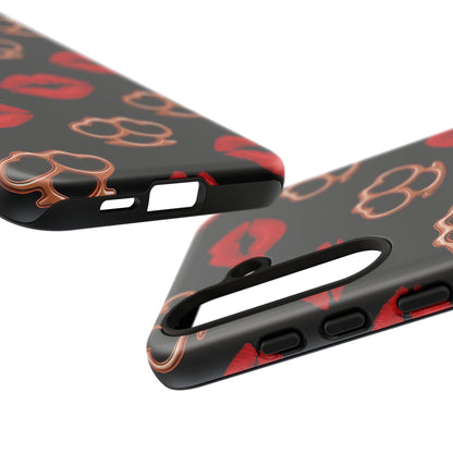 Red Lipstick & Knuckle Duster Phone Case | Bold Kiss Print Tough Protective Cover for Iphone, Samsung Galaxy and Pixel