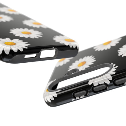 Black Daisy Floral Tough Phone Case – Cute Protective Cover for Iphone, Samsung Galaxy and Pixel