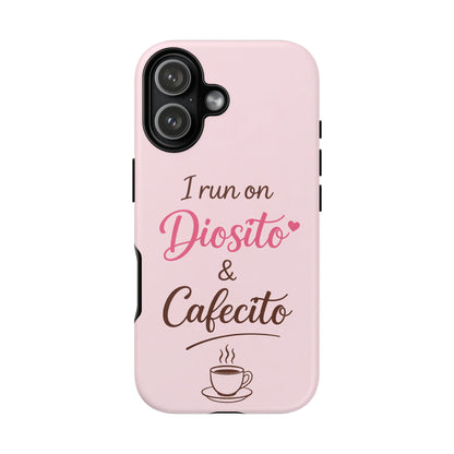 I Run on Diosito y Cafecito Phone Case, Pink Aesthetic Latina Faith Coffee Case, Girly Protective iPhone Samsung Cover