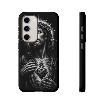 Jesus Sacred Heart Phone Case Black White Christian Faith Aesthetic