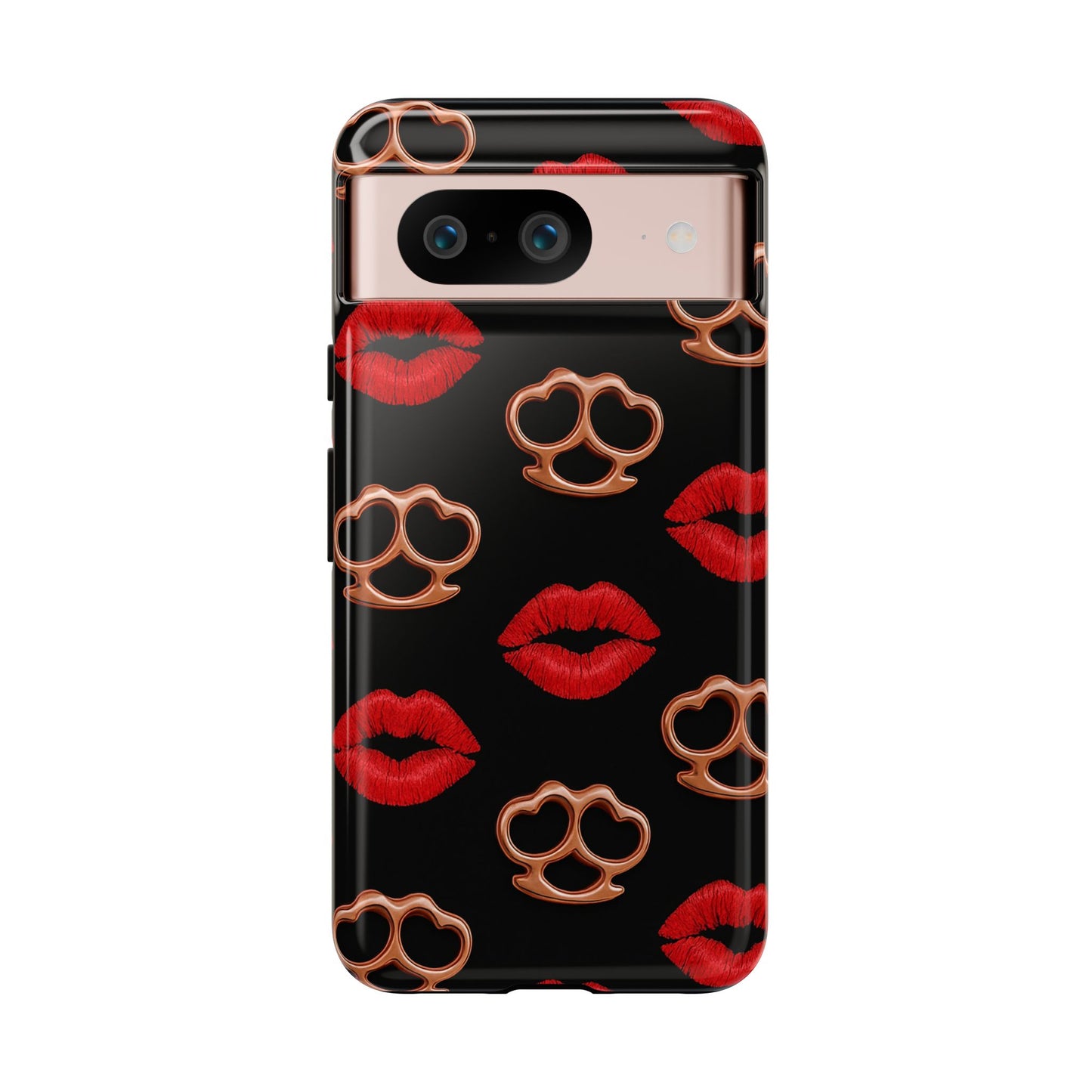 Red Lipstick & Knuckle Duster Phone Case | Bold Kiss Print Tough Protective Cover for Iphone, Samsung Galaxy and Pixel