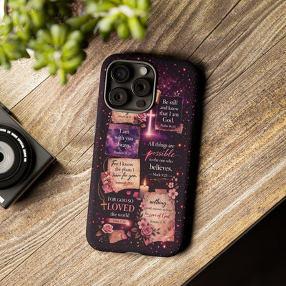 Christian Bible Verse Phone Case Pink Floral Faith Tough Protective Cover Gift