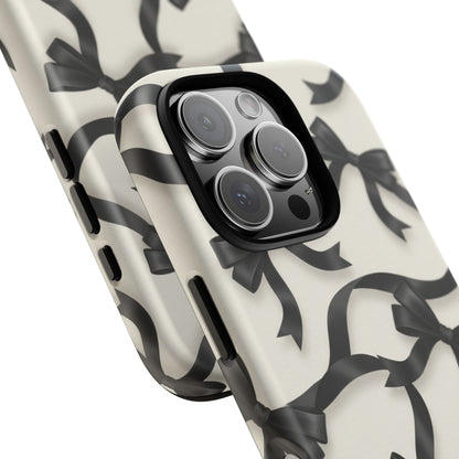 Black Ribbon Bow Phone Case, Minimal Bow Pattern Tough Protective Case