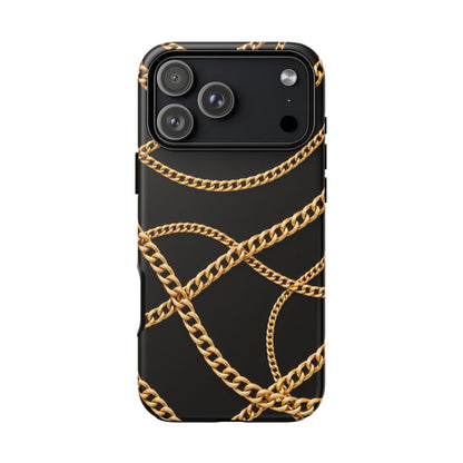 Luxury Gold Chain Phone Case – Black Designer Style Tough Protective Cover for Iphone, Samsung Galaxy and Pixel