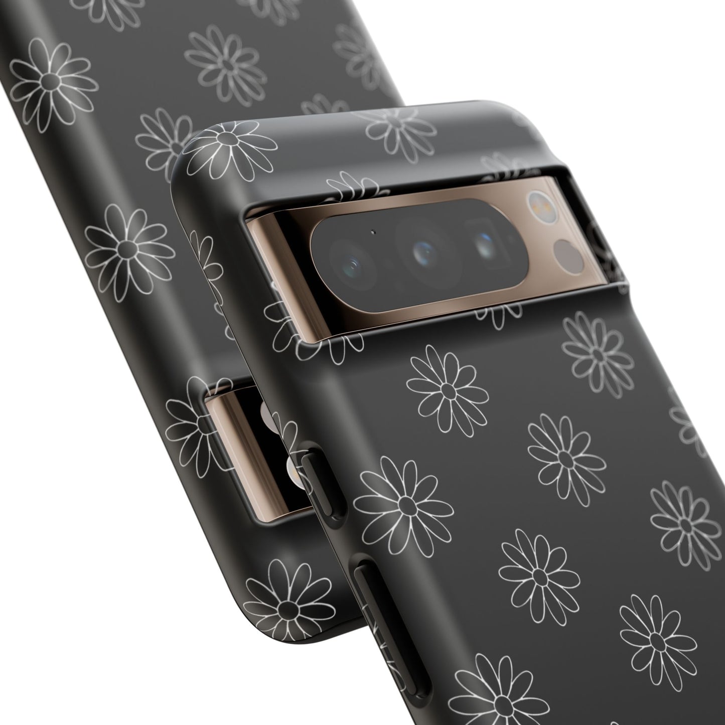 Black Daisy Floral Phone Case – Slim Protective Tough Case for Iphone, Samsung Galaxy and Pixel