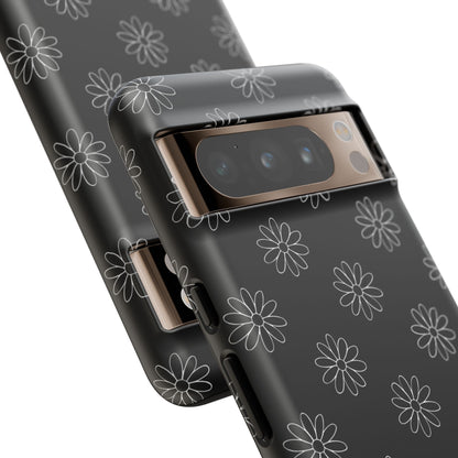 Black Daisy Floral Phone Case – Slim Protective Tough Case for Iphone, Samsung Galaxy and Pixel