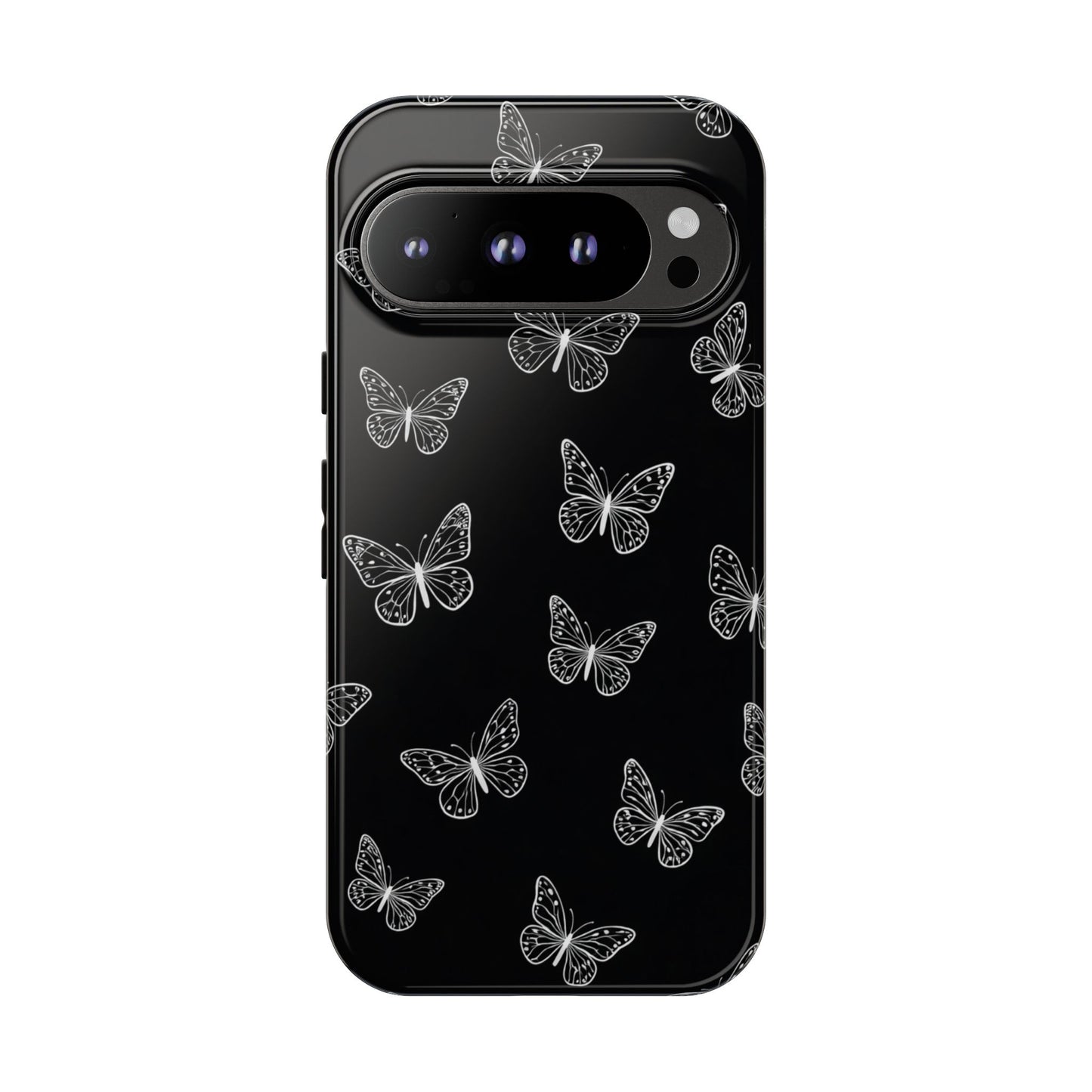 White Butterfly Pattern Phone Case – Dark Aesthetic Monochrome Tough Cover