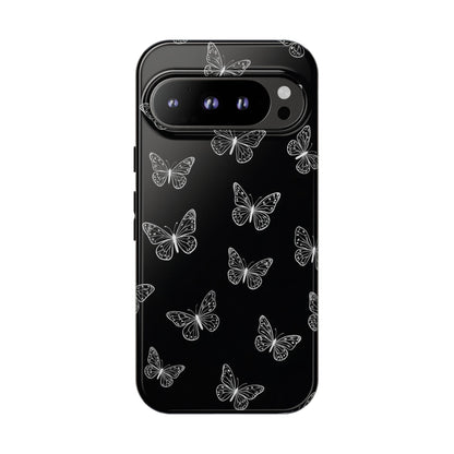 White Butterfly Pattern Phone Case – Dark Aesthetic Monochrome Tough Cover