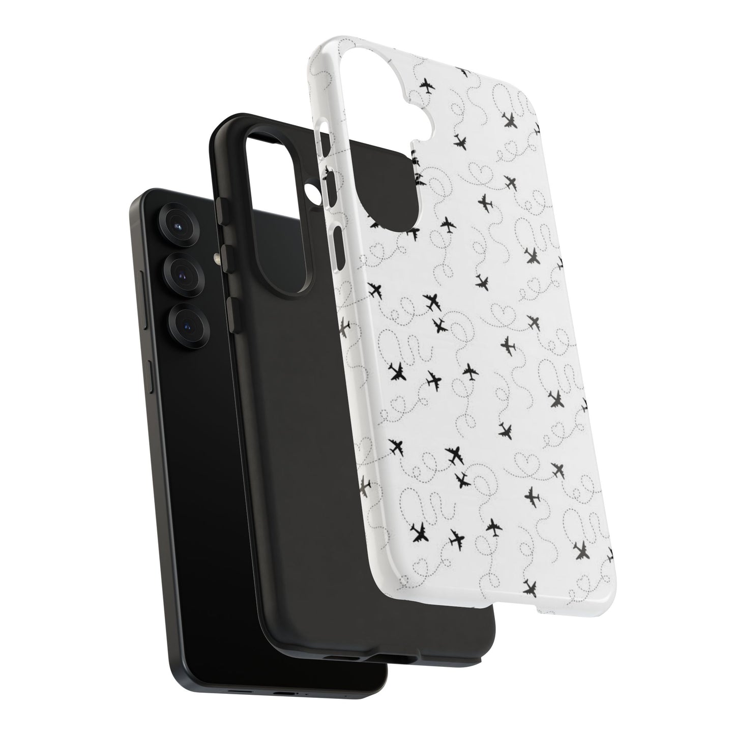 Minimal Paper Airplane Pattern Phone Case – Black White Aesthetic Tough Cover