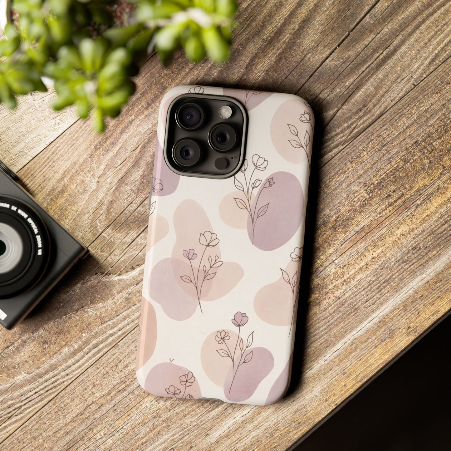 Blush Floral Phone Case Neutral Botanical Watercolor Tough Cover