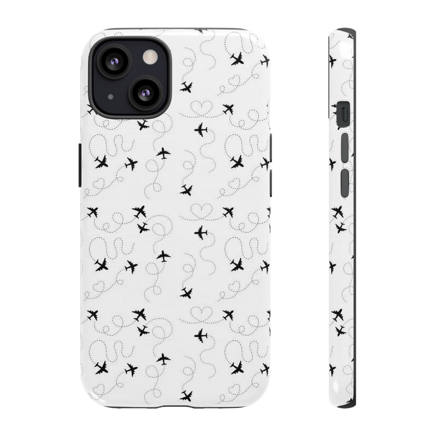 Minimal Paper Airplane Pattern Phone Case – Black White Aesthetic Tough Cover
