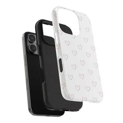 Hand-Drawn Hearts Tough Phone Case | Minimal Pink Heart Pattern