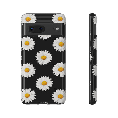Black Daisy Floral Tough Phone Case – Cute Protective Cover for Iphone, Samsung Galaxy and Pixel