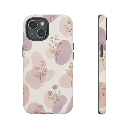 Blush Floral Phone Case Neutral Botanical Watercolor Tough Cover