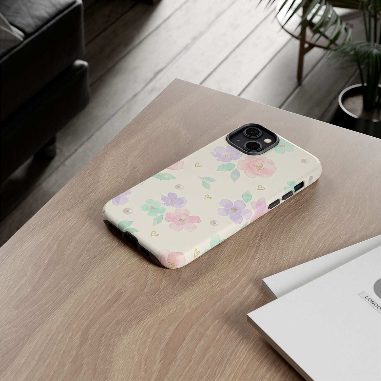 Pastel Floral Phone Case – Coquette Watercolor Flower Hearts Tough Case (iPhone, Samsung, Pixel)