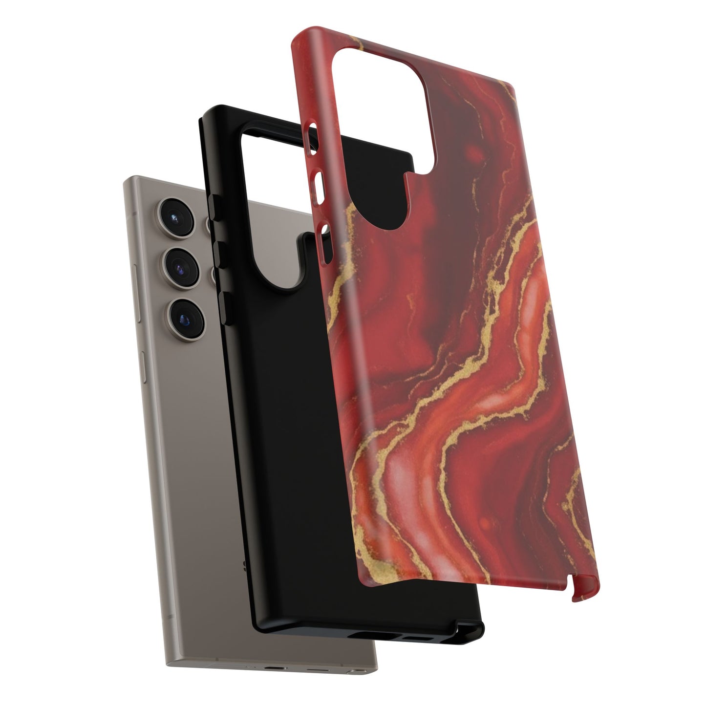 Red Agate Marble Phone Case – Gold Vein Luxury Stone Tough Case (iPhone, Samsung, Pixel)