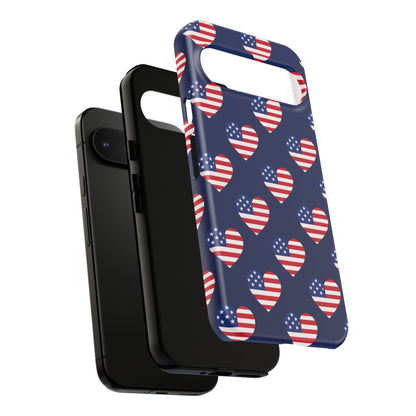 Patriotic American Flag Heart Phone Case – Tough Shockproof, USA Stars & Stripes for Iphone, Samsung Galaxy and Pixel