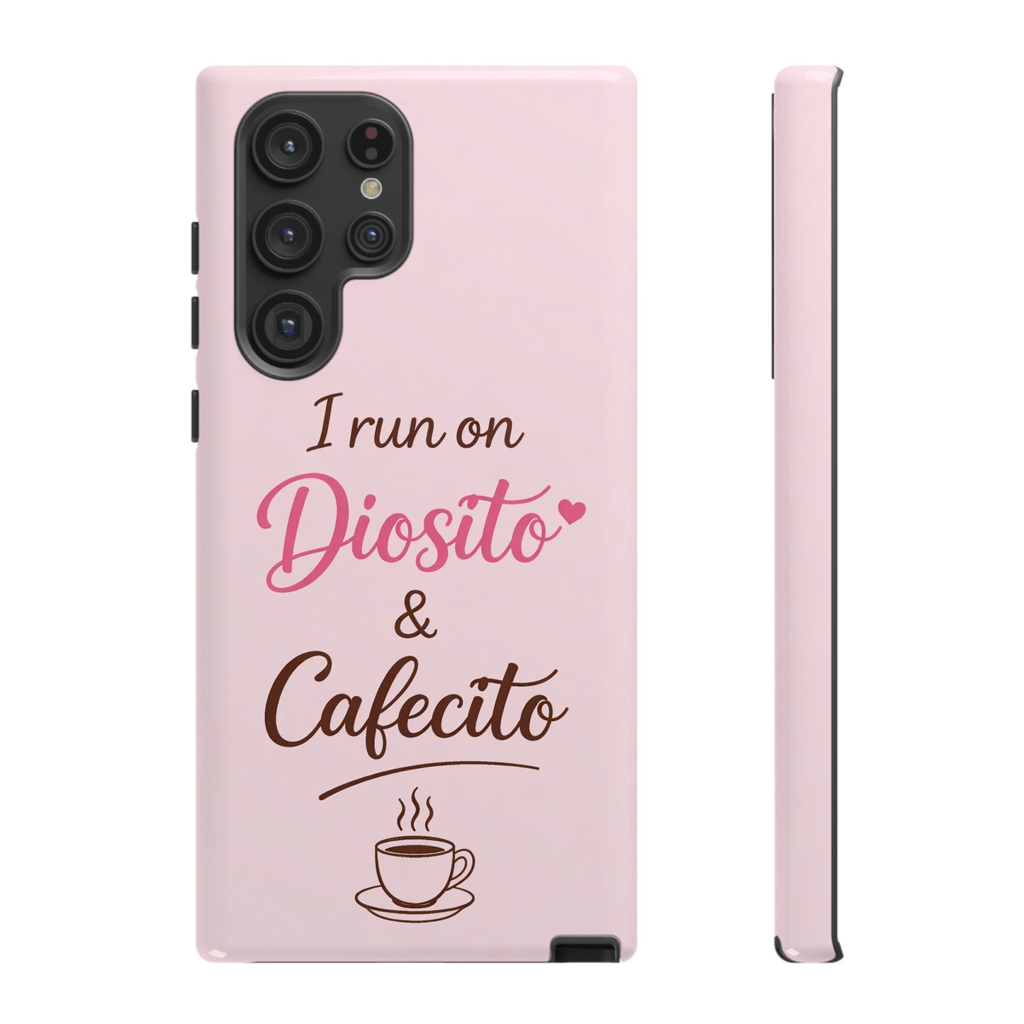 I Run on Diosito y Cafecito Phone Case, Pink Aesthetic Latina Faith Coffee Case, Girly Protective iPhone Samsung Cover