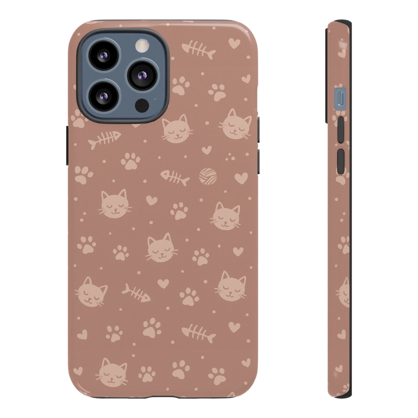 Cute Cat Pattern Phone Case | Paw Prints, Fishbone & Yarn Design Tough Case