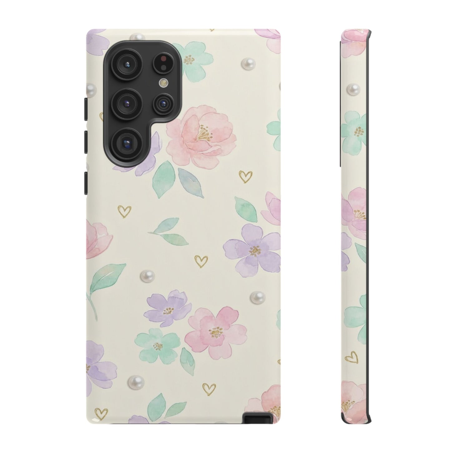 Pastel Floral Phone Case – Coquette Watercolor Flower Hearts Tough Case (iPhone, Samsung, Pixel)