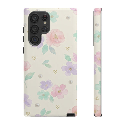 Pastel Floral Phone Case – Coquette Watercolor Flower Hearts Tough Case (iPhone, Samsung, Pixel)