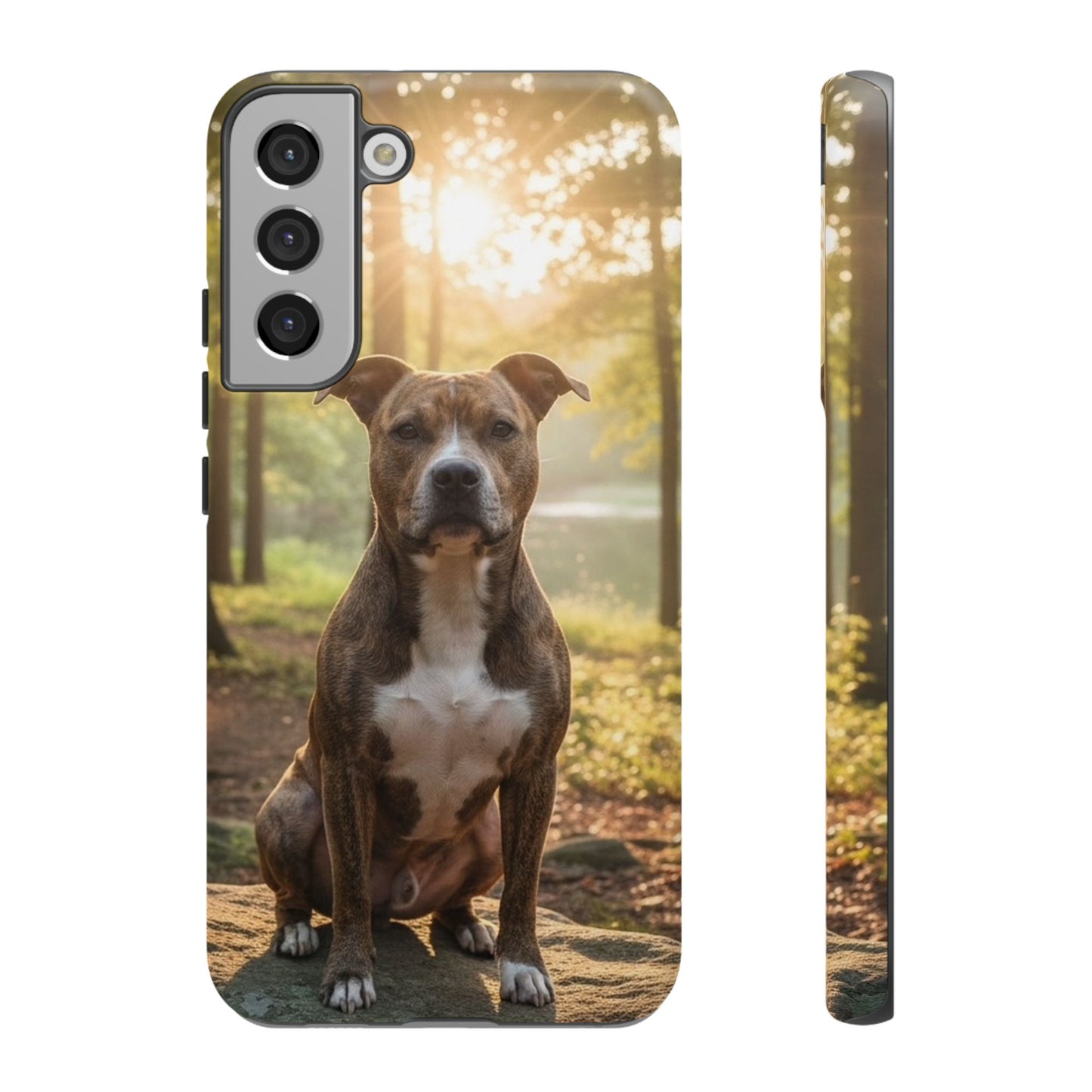 Pitbull Portrait Phone Case | Dog Lover Tough Case, Sunset Forest