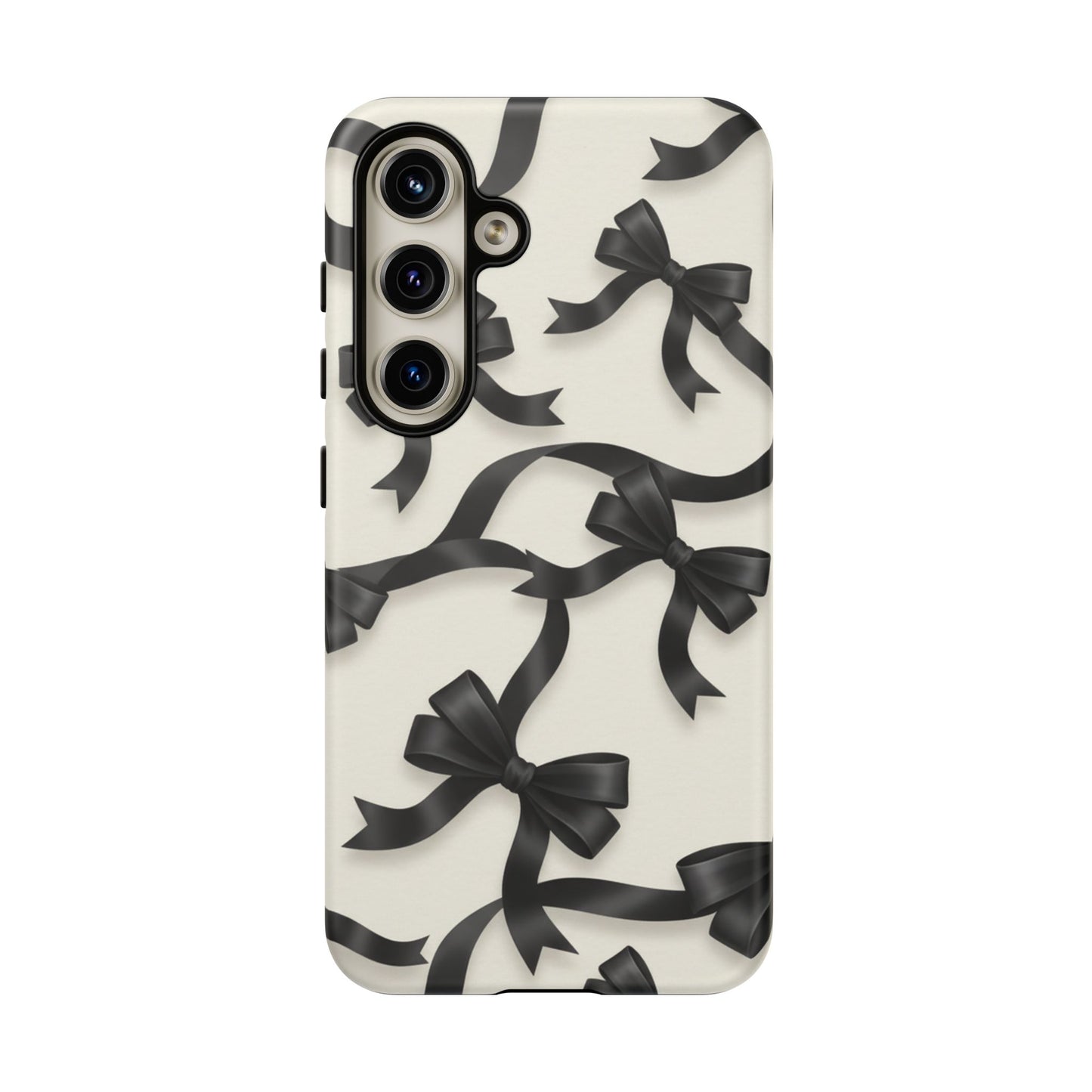 Black Ribbon Bow Phone Case, Minimal Bow Pattern Tough Protective Case