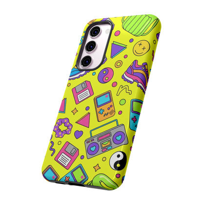 90s Retro Neon Phone Case – Y2K Nostalgia Colorful Icons Tough Protective Case