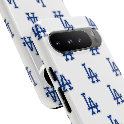 Blue LA Monogram Pattern Phone Case | Minimal Baseball Inspired Tough Cover