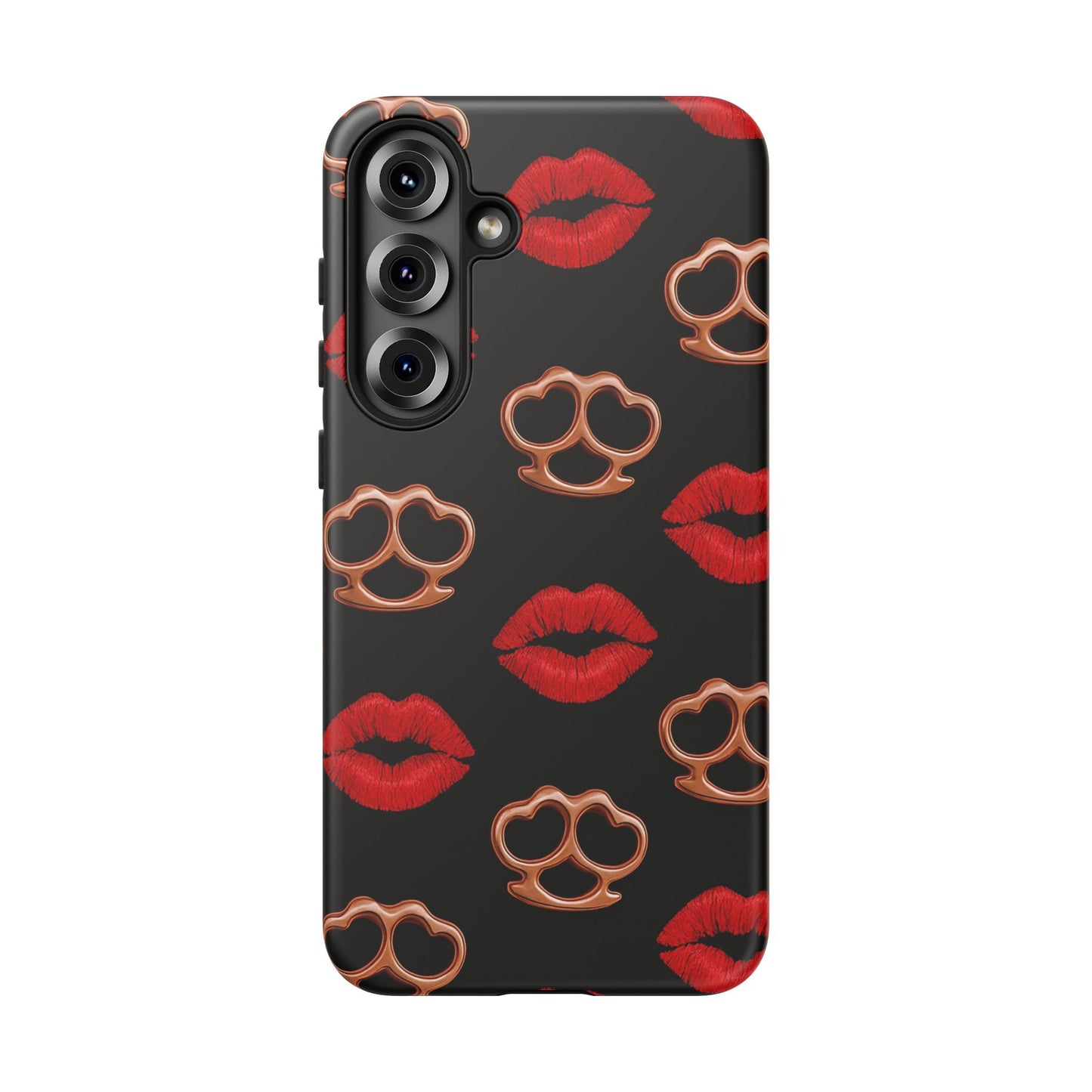 Red Lipstick & Knuckle Duster Phone Case | Bold Kiss Print Tough Protective Cover for Iphone, Samsung Galaxy and Pixel