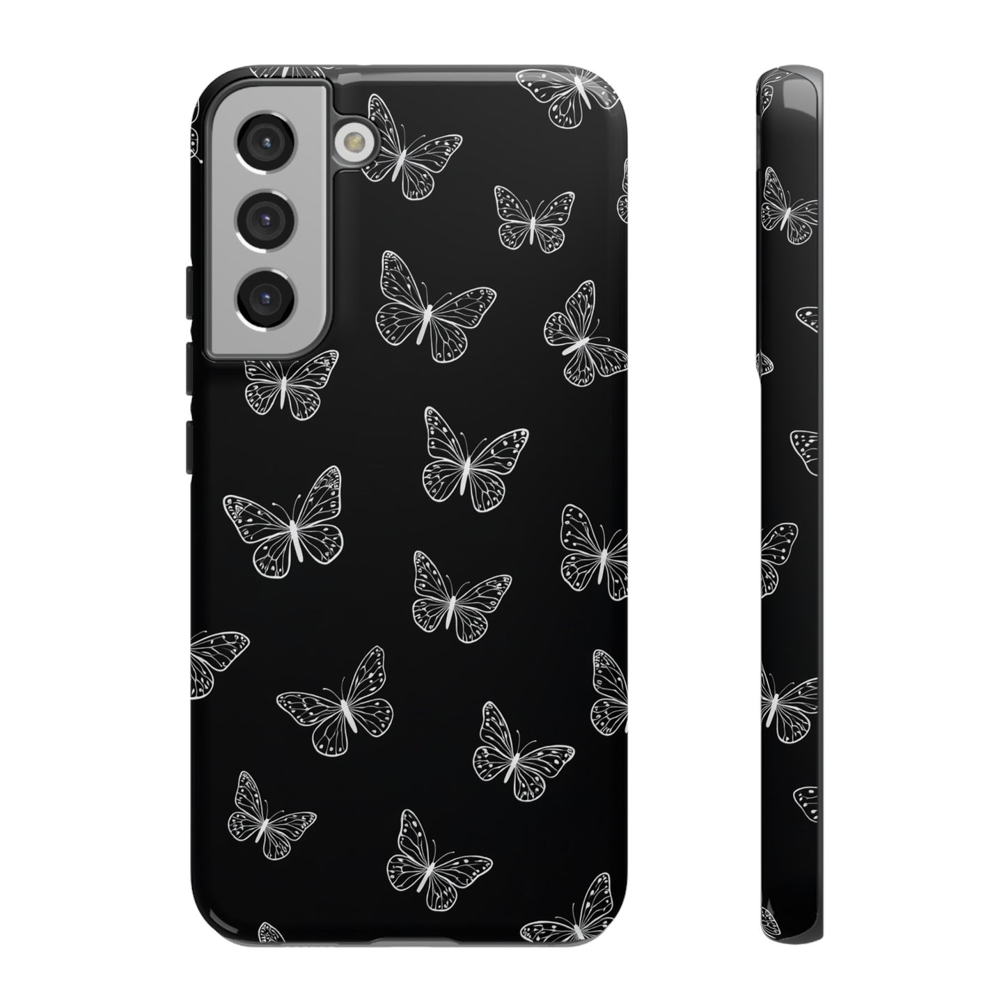 White Butterfly Pattern Phone Case – Dark Aesthetic Monochrome Tough Cover