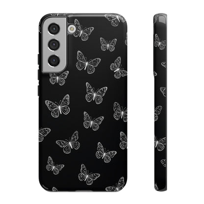 White Butterfly Pattern Phone Case – Dark Aesthetic Monochrome Tough Cover